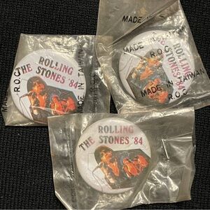 THREE NOS Vintage The Rolling Stones ‘84 Pinback Button ORIGINAL 1.25”